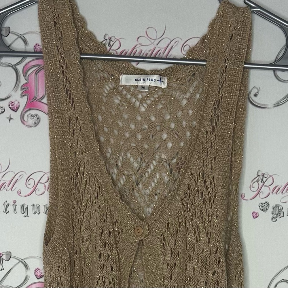 Klein plus dress coverup knit sparkly gold Brown Crochet Sleeveless Dress - Picture 6 of 9